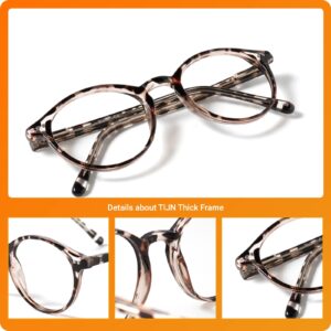 TIJN Blue Light Blocking Glasses Men Women Vintage Thick Round Rim Frame Eyeglasses(Marble Tortoise)