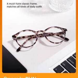 TIJN Blue Light Blocking Glasses Men Women Vintage Thick Round Rim Frame Eyeglasses(Marble Tortoise)