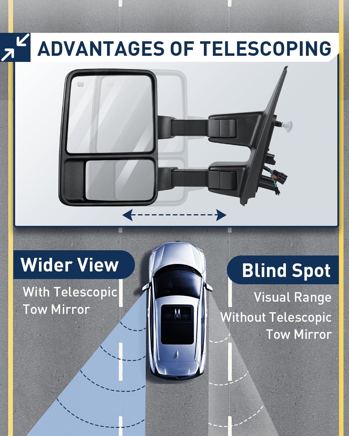 ECCPP Rear View Mirrors Towing Mirrors fit for 2004-2014 for Ford for F-150 with Power Heated and Puddle Lights ADP06518701S