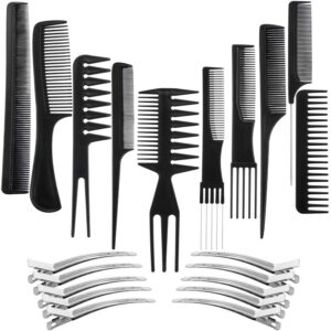 10 pieces hair barber styling comb set with 10 pieces duck bill clips hair cutting comb set salon anti-static stylists comb clip set for women men (black)