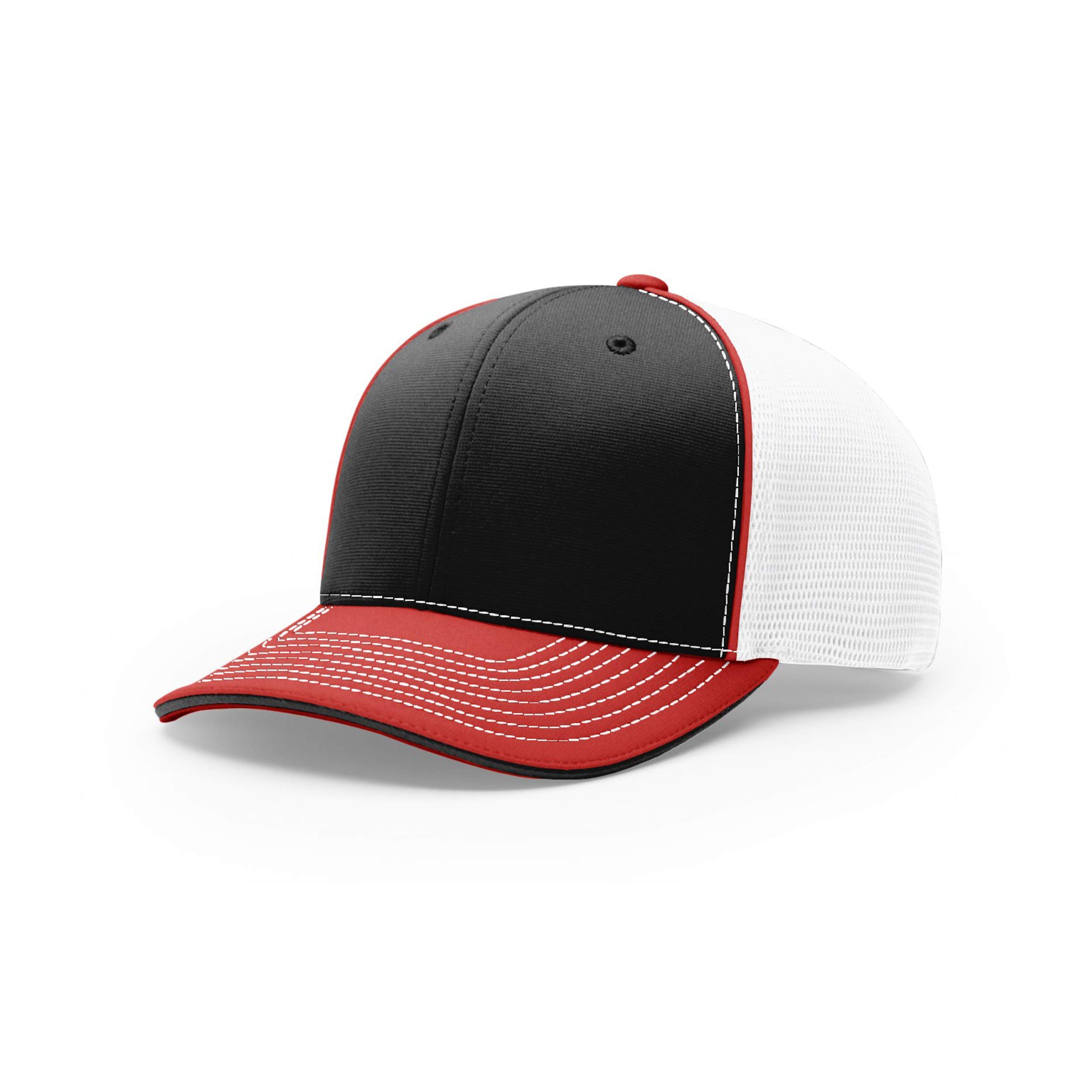 Richardson Unisex 172 Trucker Pulse Sportmesh R-Flex Baseball Cap, Tri Black/White/Red SM-MD, Small/Medium