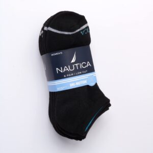 Nautica Women's Low Cut Cushioned Moisture Control Athletic Socks (6 Pack), Size 4-10, Black