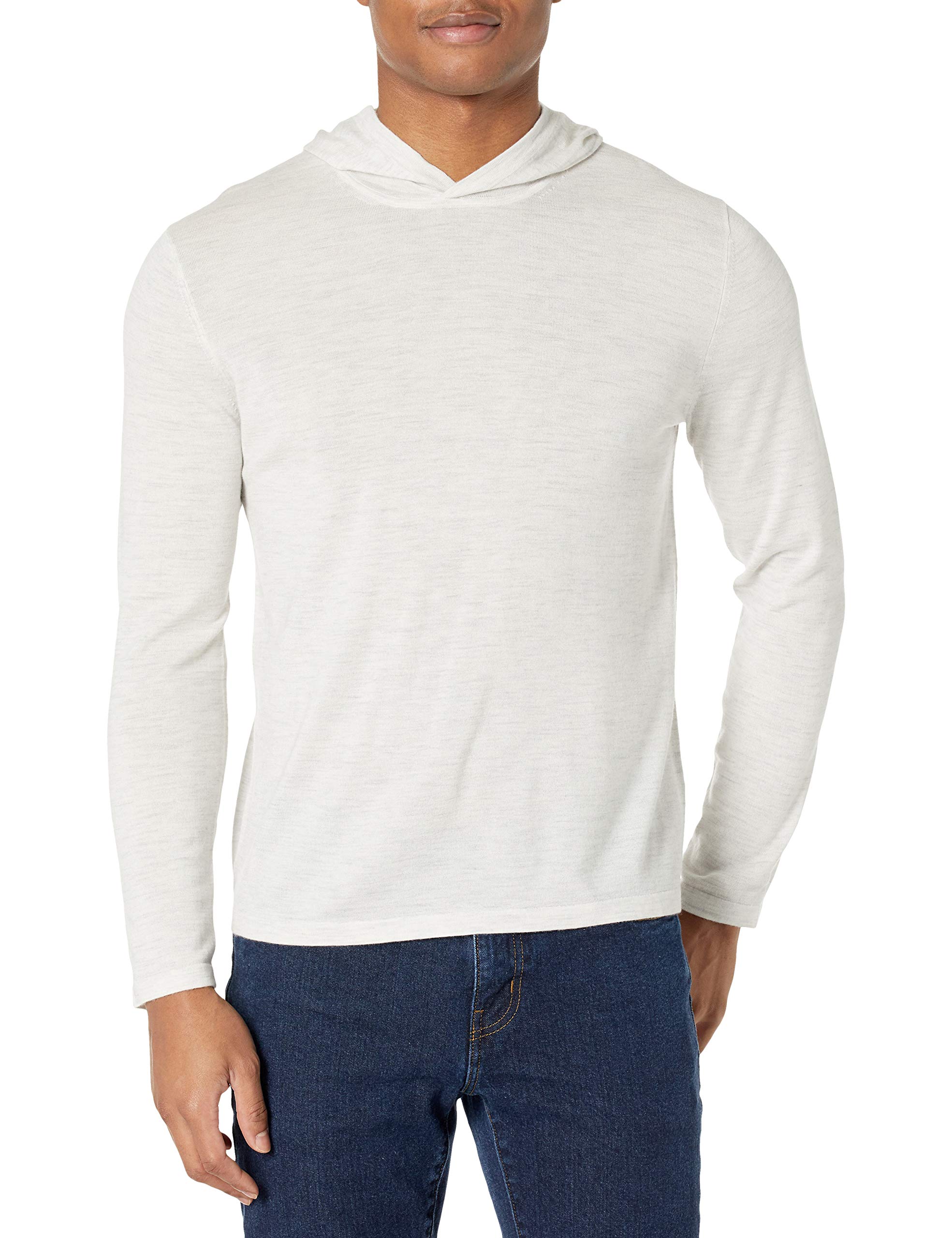 Vince Men's Long Sleeve Pullover Cashmere Hoodie, Heather White, Large