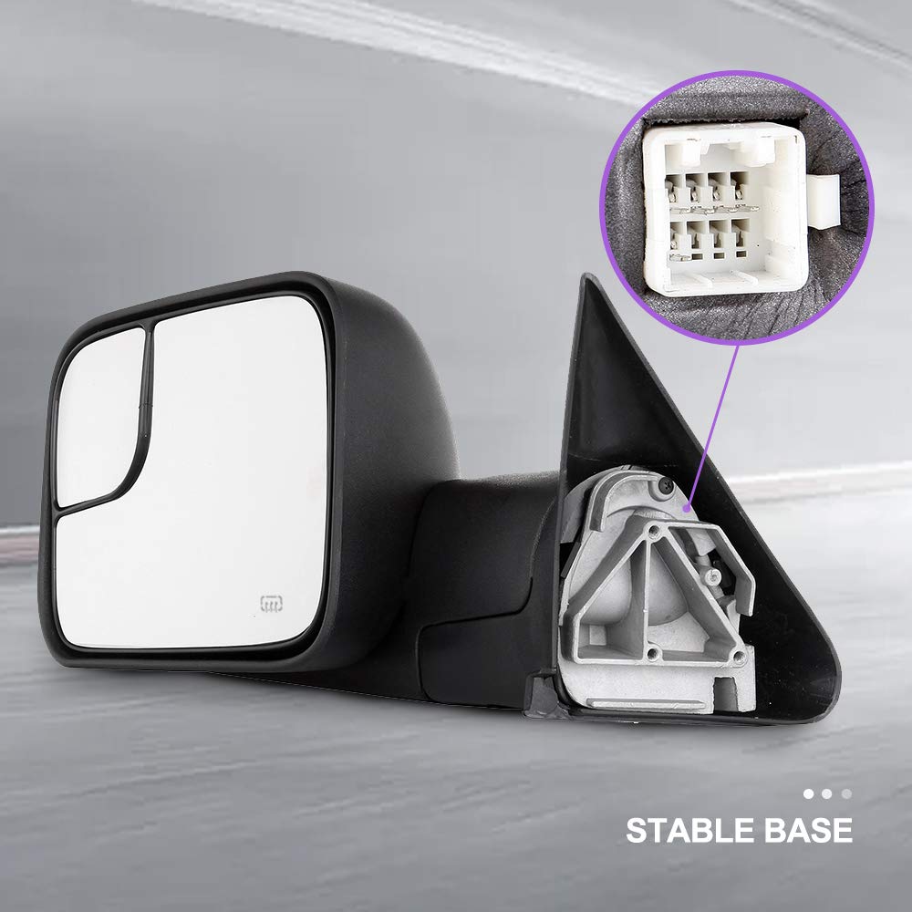 INEEDUP Towing Mirrors Tow Mirrors Fit for 2002-2008 for Dodge for Ram 1500 2003-2009 for Dodge for Ram 2500/3500 with Left and Right Side Power Adjusted Heated Without Signal Light Manual Flip Up