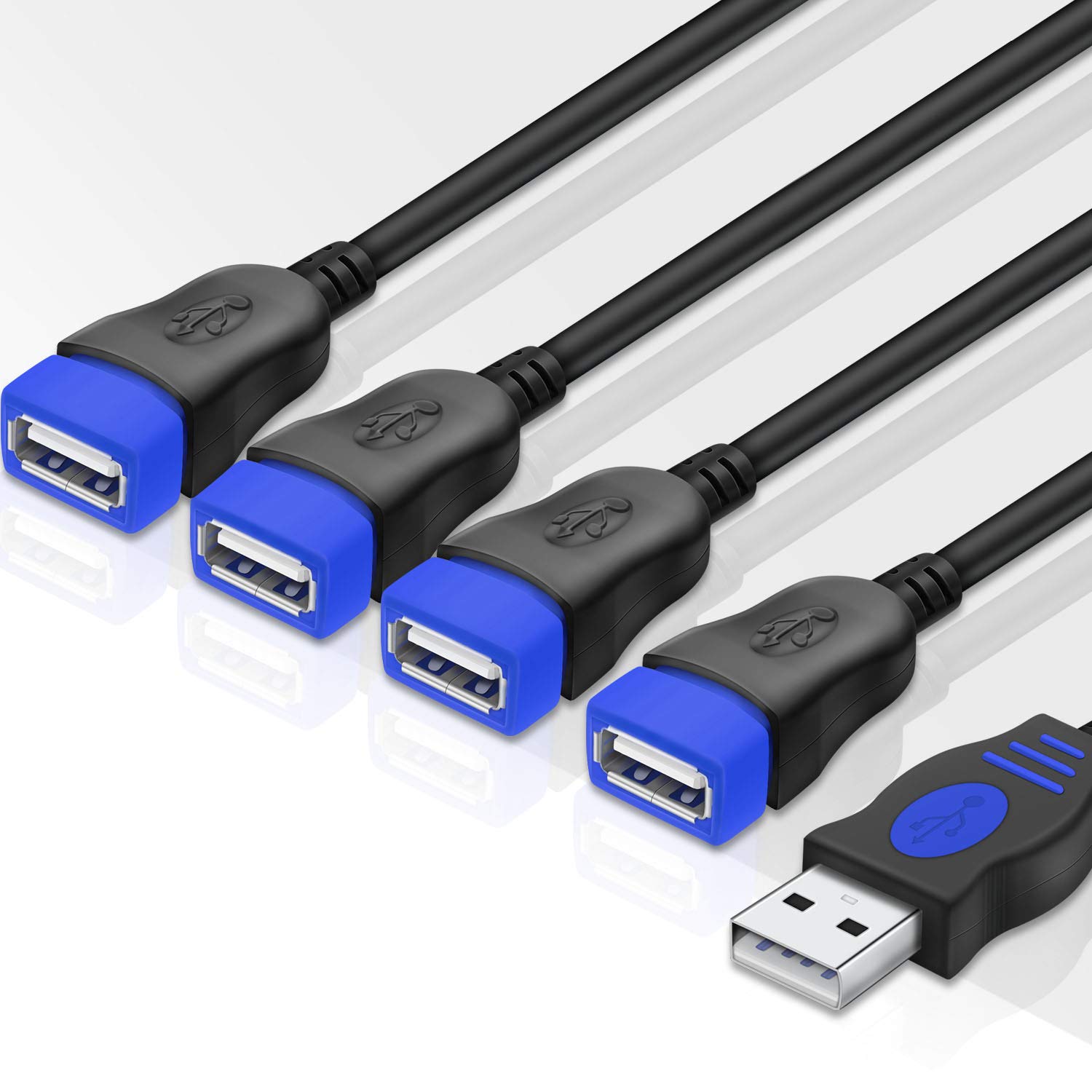 USB 1 to 4 Splitter, ANDTOBO USB 2.0 Y Splitter Charger Cable USB 1 Male to 4 Female Power Cord Extension Hub Cable for PC/PS4/MacBook/Laptop/TV/LED Etc,Navy