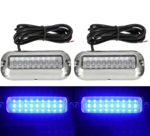 2pcs marine boat lights, waterproof stainless steel 27 leds blue underwater lighting boat transom lights navigation lights drain plug lights courtesy lamp deck lights