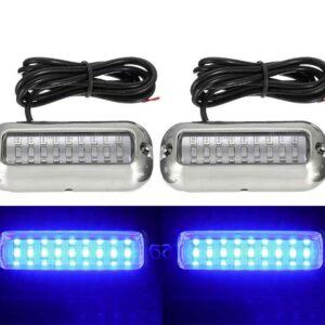 2PCS Marine boat Lights, Waterproof Stainless Steel 27 LEDs Blue Underwater Lighting Boat Transom Lights Navigation Lights Drain Plug Lights Courtesy Lamp Deck Lights