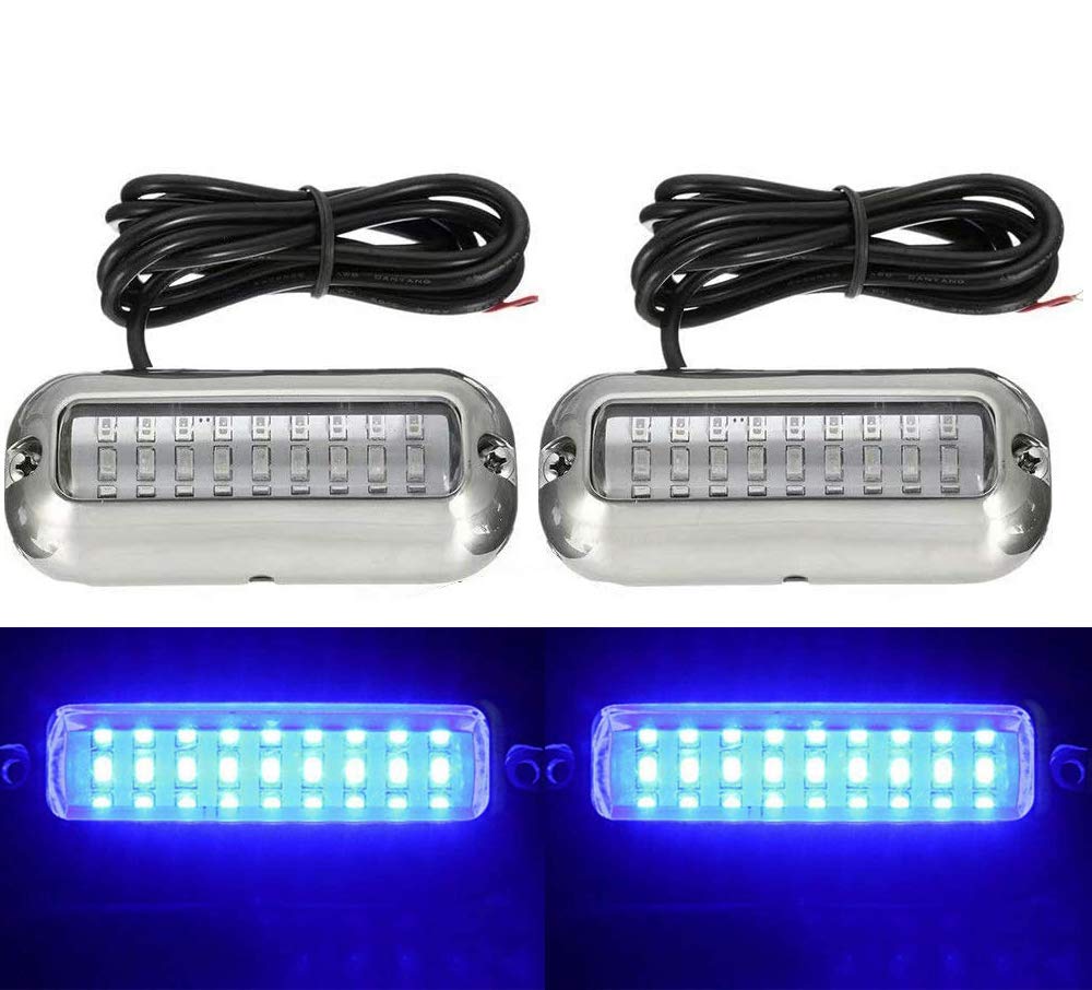 2PCS Marine boat Lights, Waterproof Stainless Steel 27 LEDs Blue Underwater Lighting Boat Transom Lights Navigation Lights Drain Plug Lights Courtesy Lamp Deck Lights