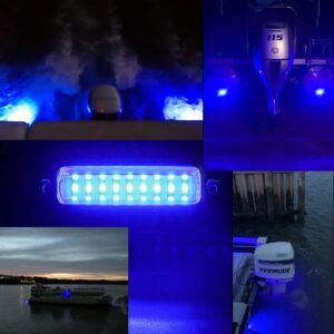 2PCS Marine boat Lights, Waterproof Stainless Steel 27 LEDs Blue Underwater Lighting Boat Transom Lights Navigation Lights Drain Plug Lights Courtesy Lamp Deck Lights