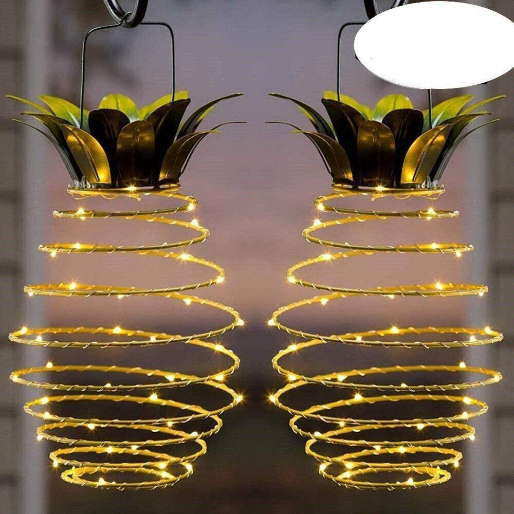 2 Pack Outdoor Decorative Solar Lights 24 Bright LED Pineapple Hanging Lanterns Waterproof for Garden, Corridor, Courtyard, Party Decor (Warm White)