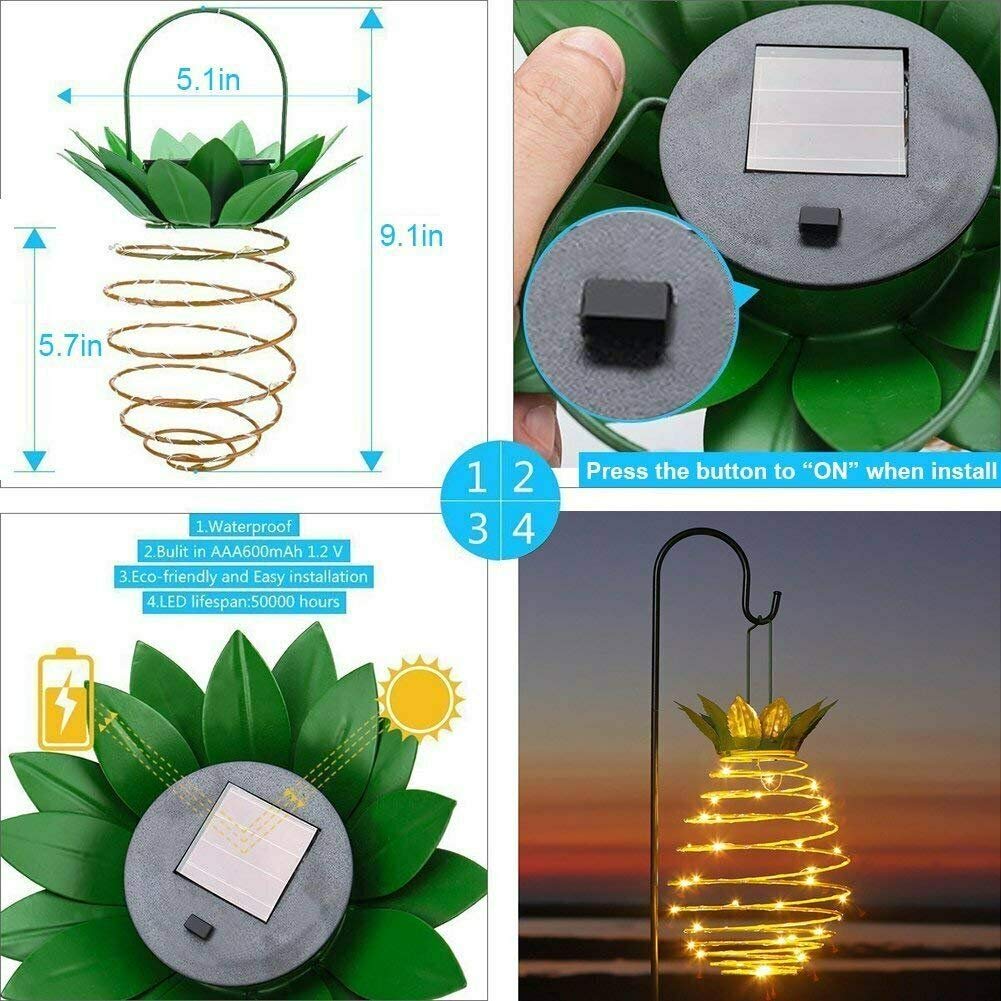 2 Pack Outdoor Decorative Solar Lights 24 Bright LED Pineapple Hanging Lanterns Waterproof for Garden, Corridor, Courtyard, Party Decor (Warm White)