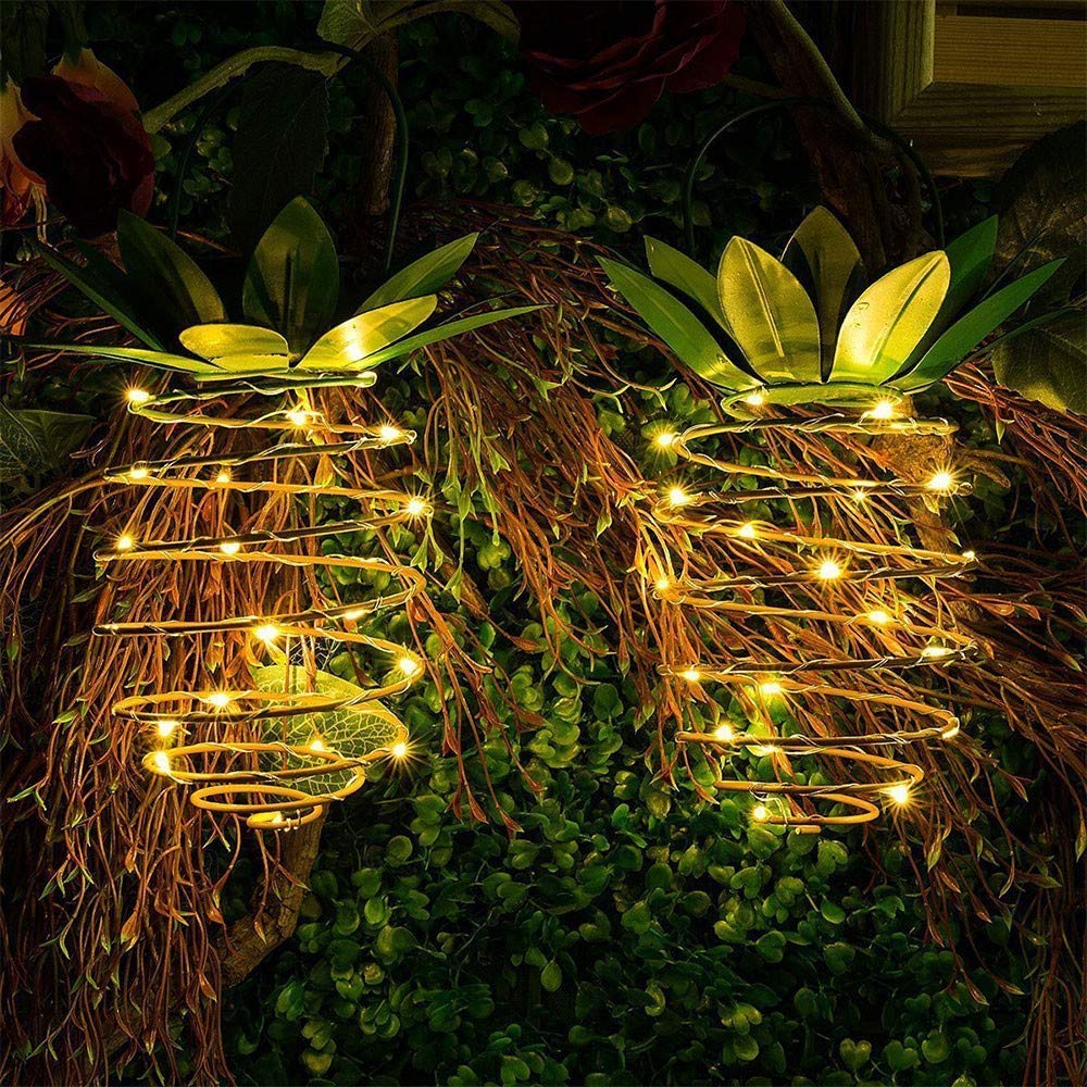 2 Pack Outdoor Decorative Solar Lights 24 Bright LED Pineapple Hanging Lanterns Waterproof for Garden, Corridor, Courtyard, Party Decor (Warm White)