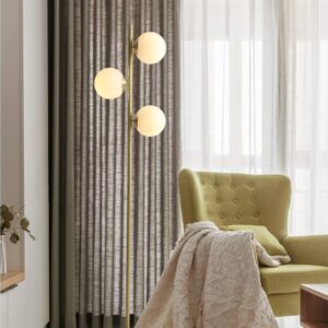 Dellemade LED Floor Lamp,3 Glass Globes Floor Light,LED Bulbs Included,Golden