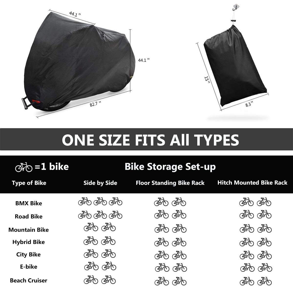 WAEKIYTL Bike Cover Waterproof Outdoor XL XXL Bicycle Cover for 2 Bikes Oxford Fabric Rain Sun UV Dust Wind Proof Motorcycle Covers for Mountain Road Electric Bike Tricycle Cruiser - Black XXL 420D