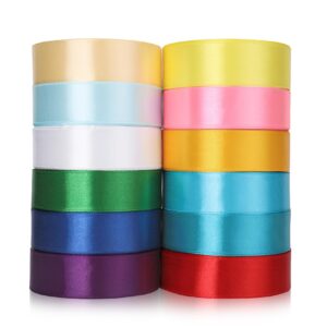 12 Color 300 Yard Satin Ribbon Rolls,12 Rolls(25 mm Wide),Satin Ribbon Fabric Ribbon Embellish Ribbon Ribbon for Bows Crafts Gifts Party Wedding Garlands Decor