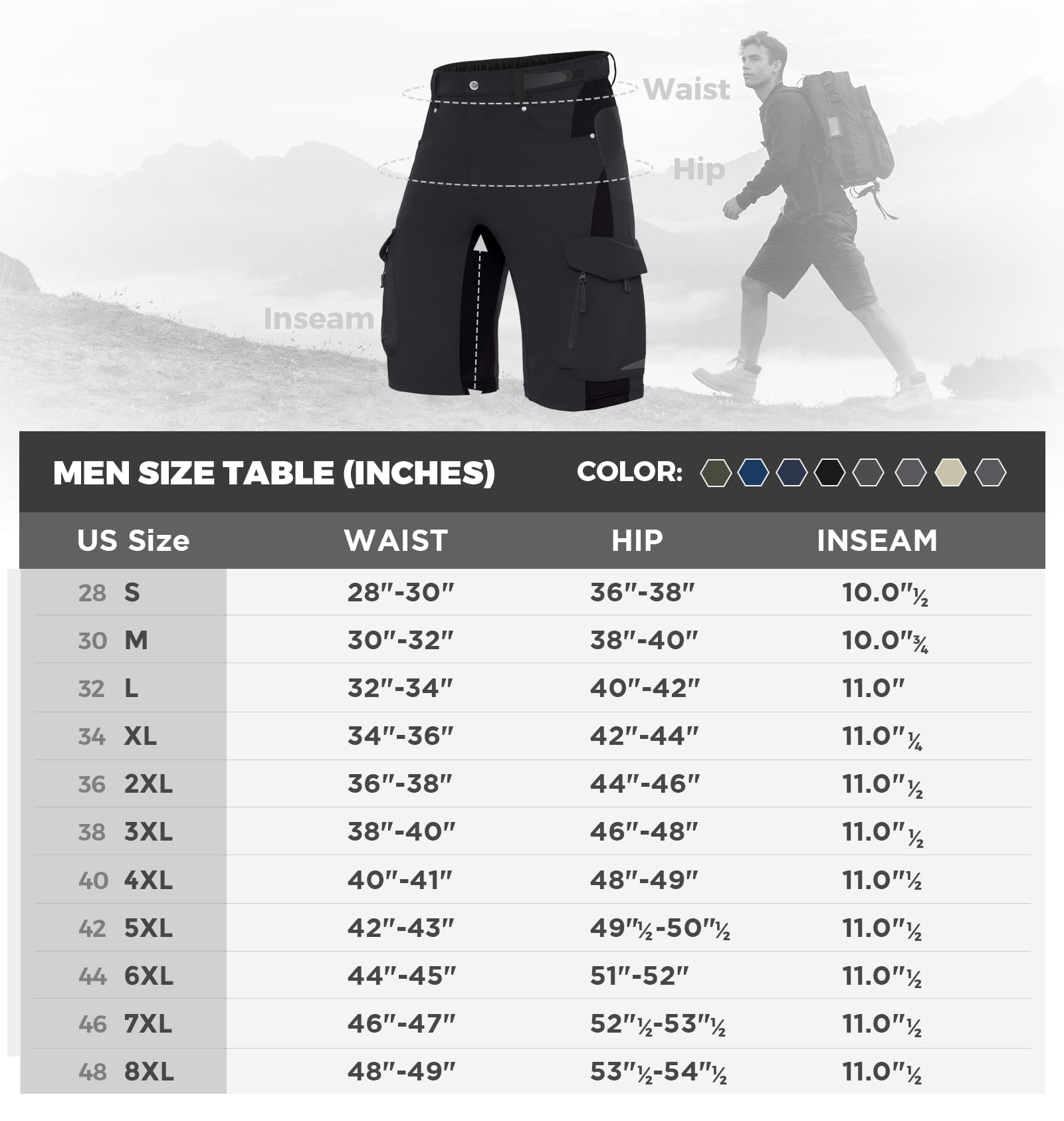 XKTTAC Men's Outdoor Quick Dry Lightweight Stretch Cargo Shorts for Hiking, Tactical, Casual, Fishing, Golf, Camping, Travel with 6 Pockets (Black, Large)