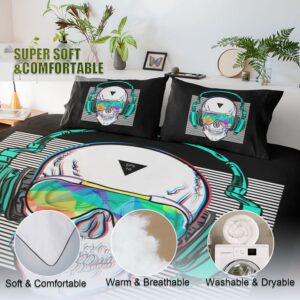 SHOMPE Music Skull Comforter Sets Full Size Boys Punk Rocker Skull Printed Bedding