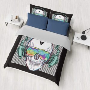 SHOMPE Music Skull Comforter Sets Full Size Boys Punk Rocker Skull Printed Bedding