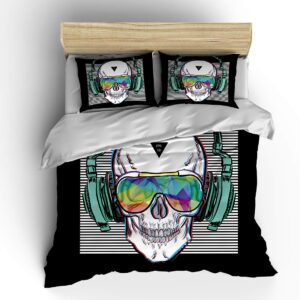 SHOMPE Music Skull Comforter Sets Full Size Boys Punk Rocker Skull Printed Bedding