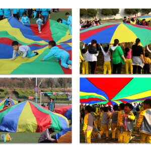 AMYESE 12ft Kids Team Game Rainbow Parachute, Outdoor Party Group Cooperative Games, Family Get-Together Entertainment