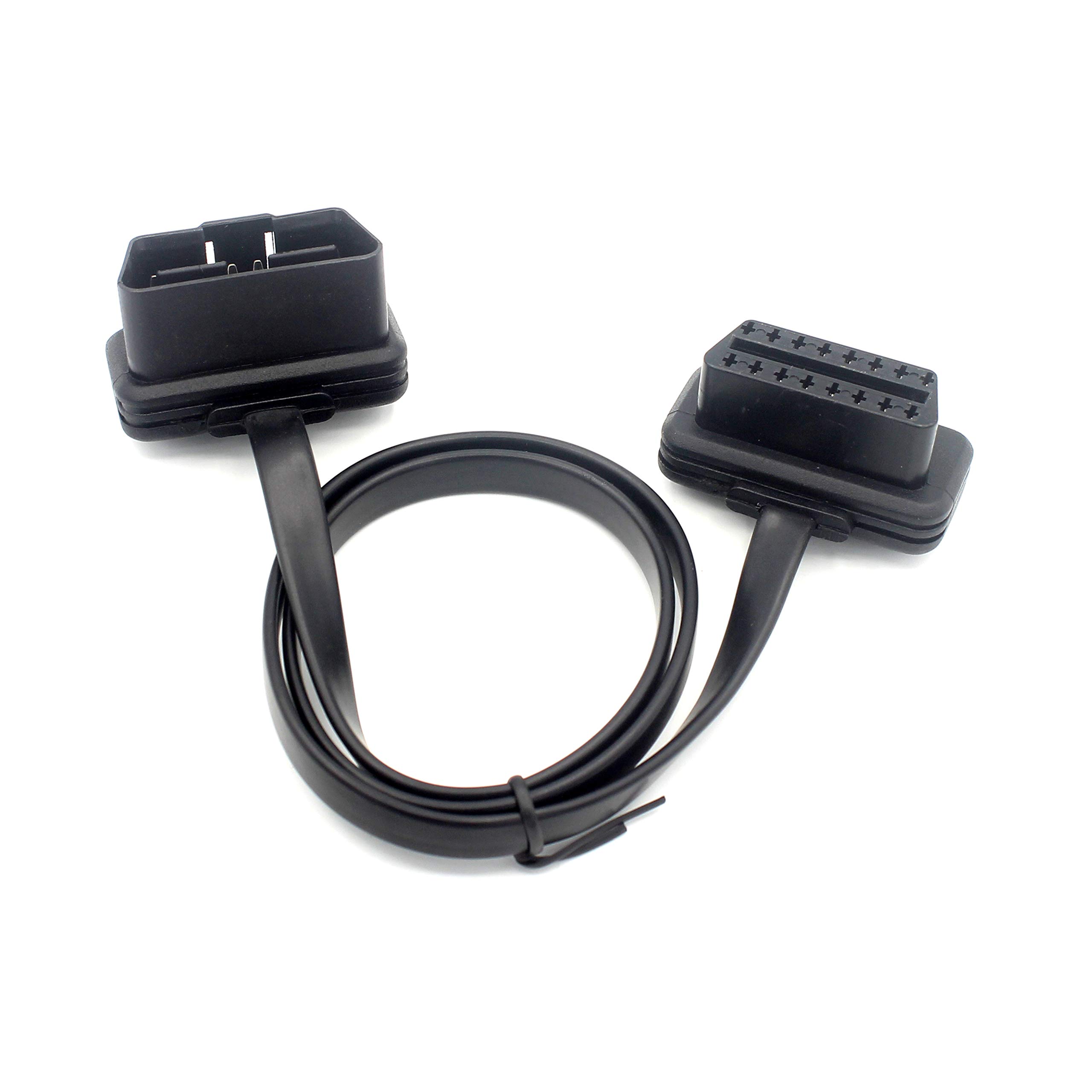 Lalomo Flat Noodle OBD2 Cable, Low Profile Male to Female 8 Pin Pass Through OBDII Extension Cable for Diagnostic Tools, Bluetooth Code Reader 0.6m/2 feet