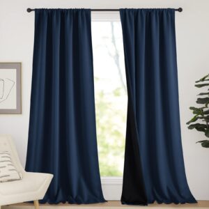 nicetown 100% blackout blinds, laundry room decor window treatment curtains, thermal insulated energy smart drapes and draperies for villa, hall and studio (navy, set of 2, 52 inches x 95 inches)