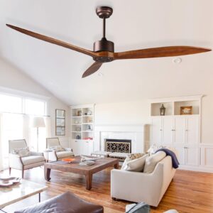 reiga 65" DC Motor Indoor Outdoor Modern Smart Large Ceiling Fan High CFM with 3 Wood Blades Wifi Alexa App Remote Control for Patio Garage Farmhouse Oil-Rubbed Bronze