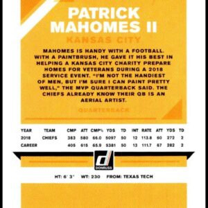 2019 Donruss #1 Patrick Mahomes II NM-MT Kansas City Chiefs Officially Licensed NFL Football Trading Card