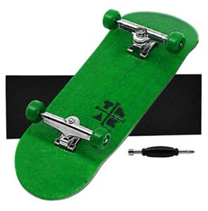 teak tuning prolific complete fingerboard - pro board shape and size, bearing wheels, and trucks - 32mm x 97mm handmade wooden board - four wheel clover edition