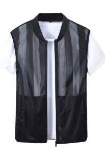 flygo men's summer stand collar lightweight breathable mesh cycling travel zip vest (medium, black)