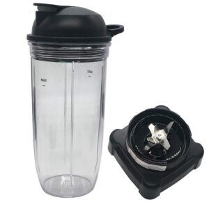 upgrade exractor blade and personal jar 32oz cup with to go spout lid,compatible with ninja kitchen system 1200 watt power motor base bl500, bl500c, bl550,nj600 /nj600wn /nj600c/nj600cco/nj600rc (3)