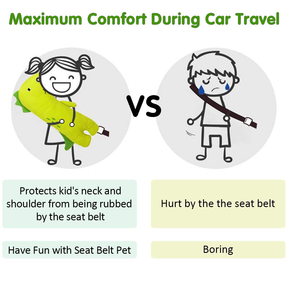 Seatbelt Pillow for Kids, Dinosaur Car Pillow for Kids, Toddler Seat Belt Cushion Seatbelt Cover, Animal Travel Car Seat Strap Cover Head Neck Support Vehicle Shoulder Pad for Baby Girl Boy Car Toy