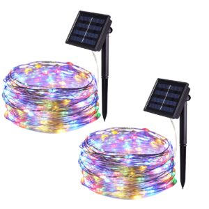 hongm solar string lights outdoor, 33ft 100 led waterproof fairy string decorative copper wire lights for wedding, patio, bedroom, party, christmas, halloween (2pack) (multi-color)