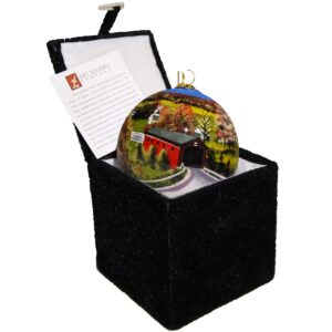 Blown Glass Christmas Ornament | Covered Bridge Vermont | Hand Painted Inside | Original Art | Includes Gift Box