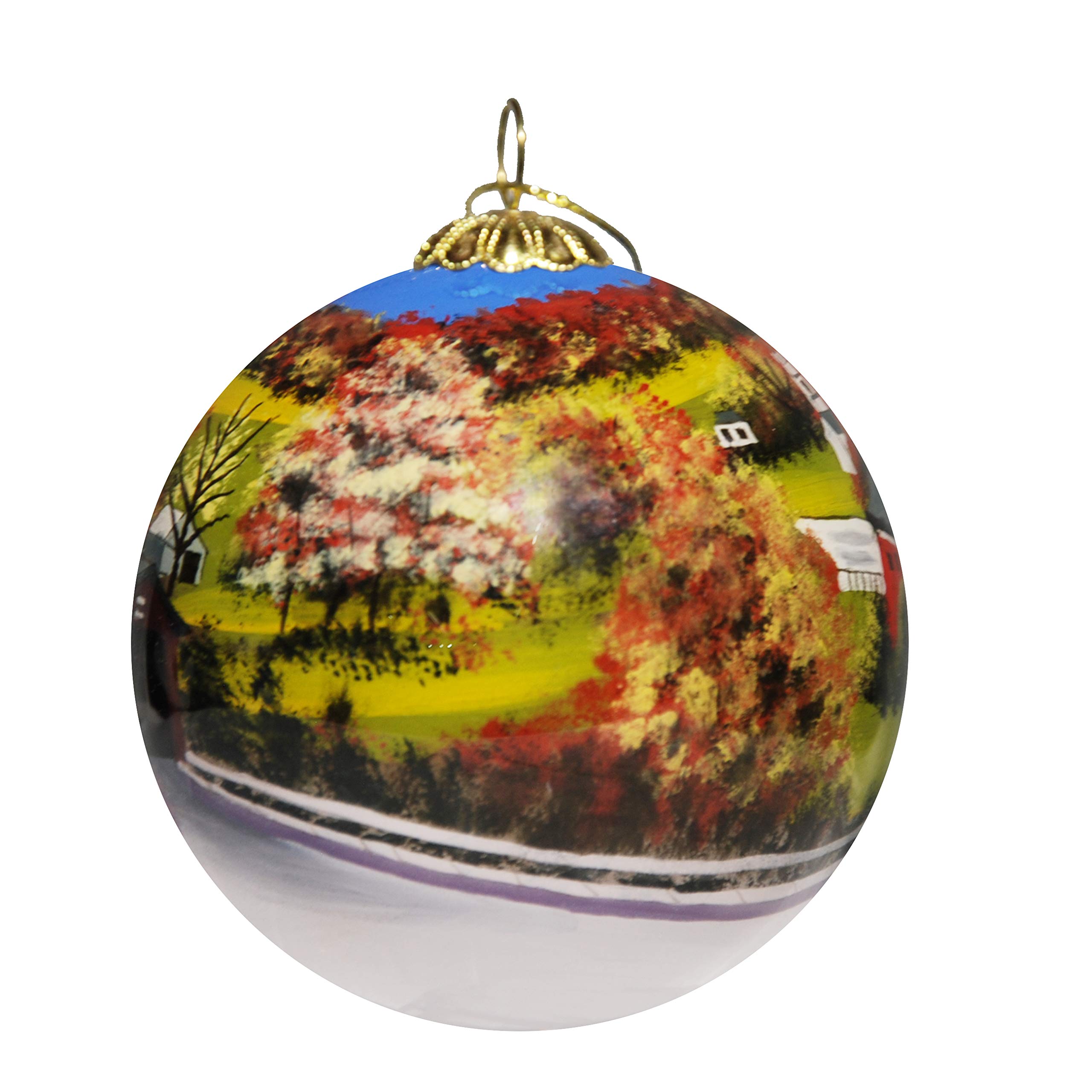 Blown Glass Christmas Ornament | Covered Bridge Vermont | Hand Painted Inside | Original Art | Includes Gift Box