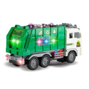 Zetz Brands Toy Garbage Truck for Kids with 4D Lights and Sounds - Battery Operated Automatic Bump & Go Car - Sanitation Truck Stickers