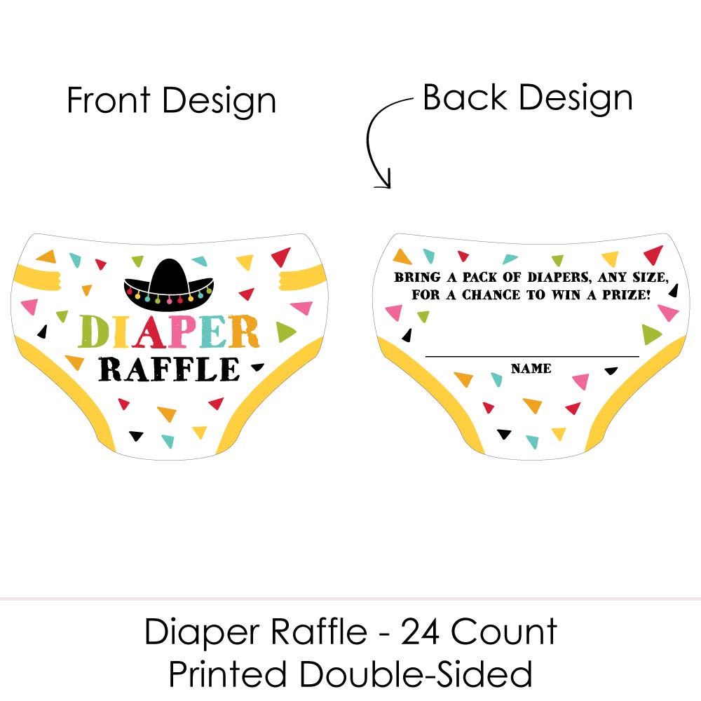 Big Dot of Happiness Let's Fiesta - Diaper Shaped Raffle Ticket Inserts - Mexican Fiesta Baby Shower Activities - Diaper Raffle Game - Set of 24