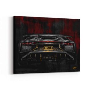 inktuitive 'hustlin bull' motivational canvas wall art, 40 x 30-inch hustle and luxury lambo inspirational wall decor, ready-to-hang modern wall art for living room