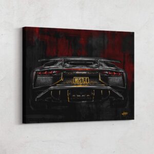 Inktuitive 'Hustlin Bull' Motivational Canvas Wall Art, 40 x 30-Inch Hustle and Luxury Lambo Inspirational Wall Decor, Ready-to-Hang Modern Wall Art for Living Room