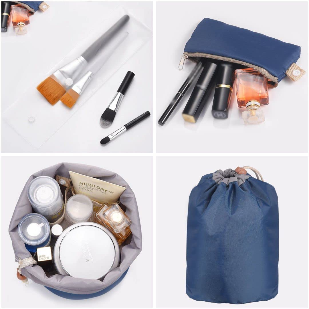 STAY GENT 4 Pieces Barrel Shaped Travel Makeup Bags, Large Capacity Soft Waterproof Portable Drawstring Cosmetic Bag