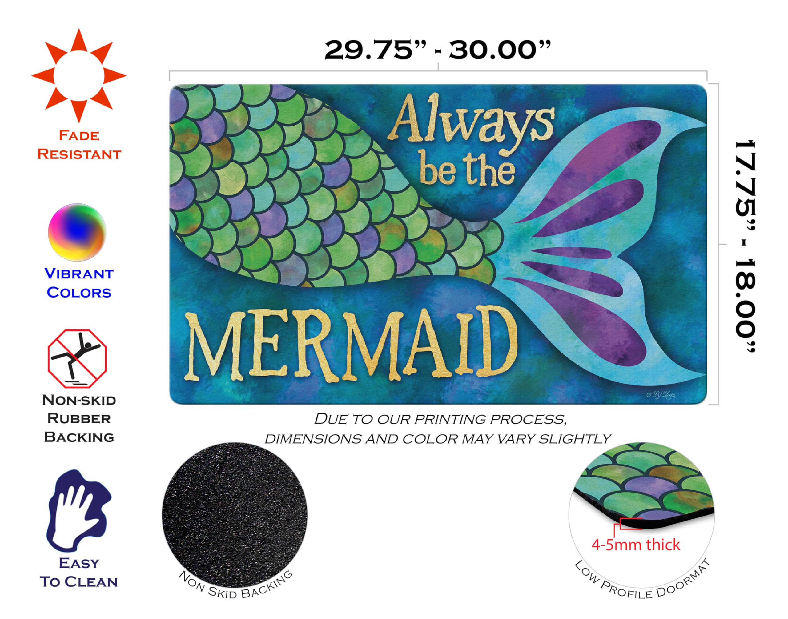 Toland Home Garden 800501 Mermaid Tail Funny Door Mat 18x30 Inch Outdoor Doormat for Entryway Indoor Entrance