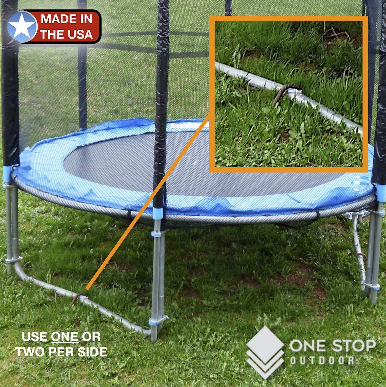 USA Made - (4-Piece Set) Trampoline Wind Stakes 0.375 Inch Heavy Duty Stake Safety Ground Anchor Non-Galvanized Steel Rebar Wind Stakes