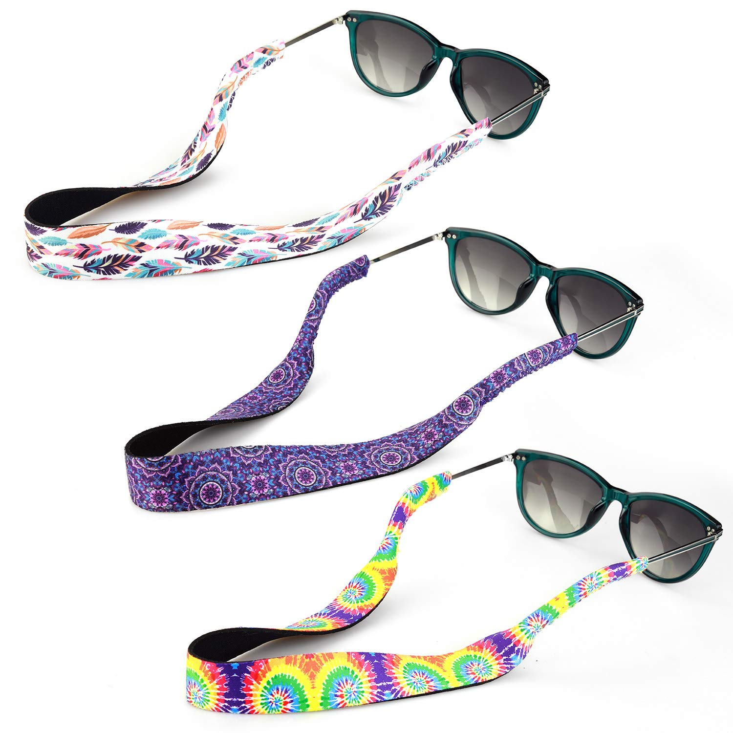 YR Floral Pattern Sunglass Straps, Soft And Durable Neoprene Material Floating Eyewear Retainers, 3 Packs. (Pattern-5)