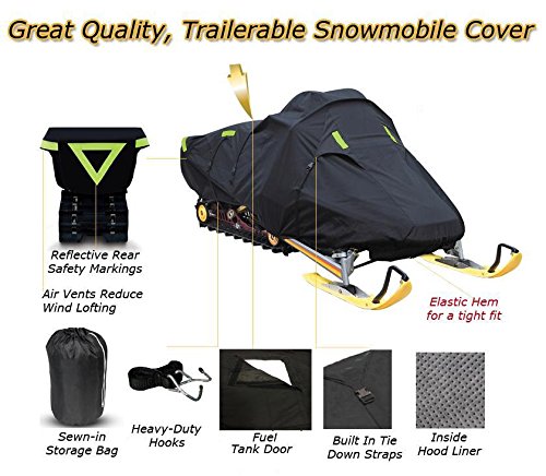 Trailerable Snowmobile Snow Machine Sled Cover Compatible for Polaris 850 RMK KHAOS 155 for Model Years 2020-2020. 600 Denier Gear