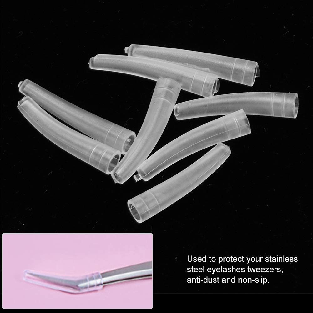 10Pcs Tweezers Cover, Grafting Eyelashes Tips Covers, Transparent Plastic Elbow Tweezers AntiDust NonSlip Eyelashes Grafting Tool