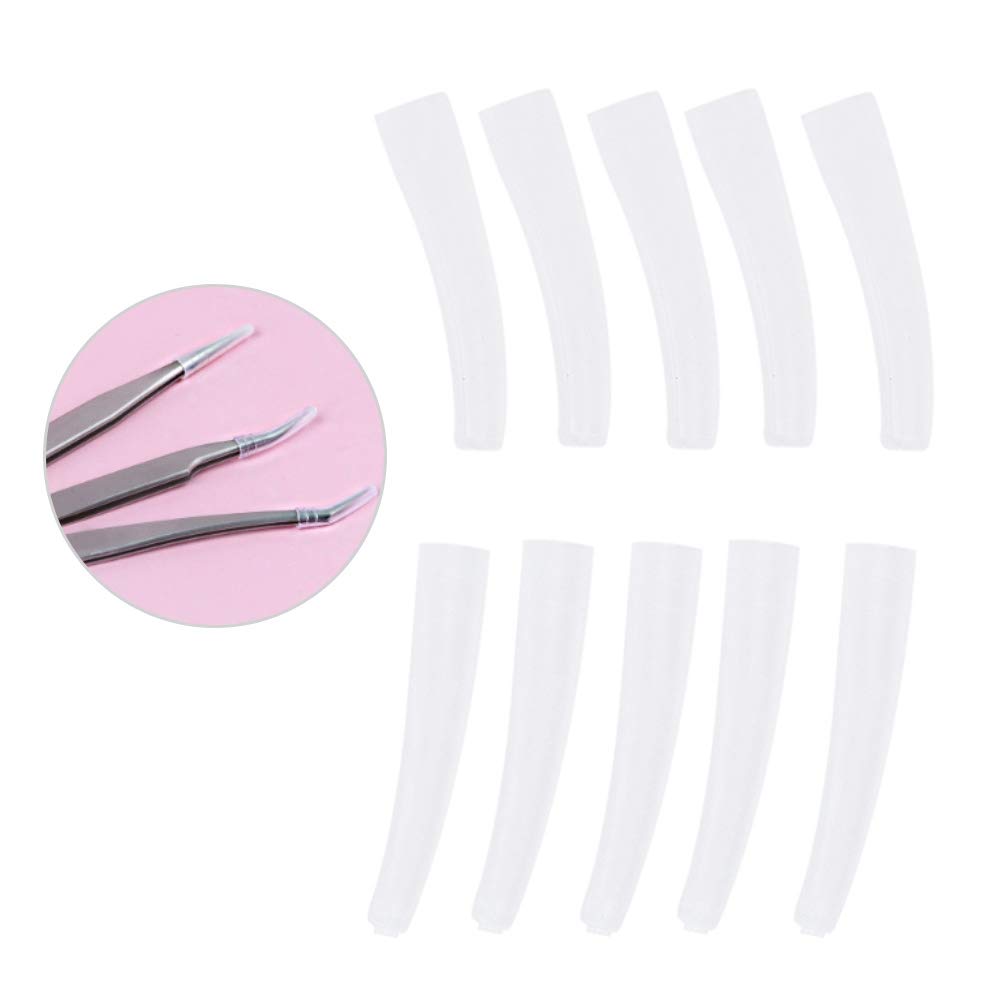 10Pcs Tweezers Cover, Grafting Eyelashes Tips Covers, Transparent Plastic Elbow Tweezers AntiDust NonSlip Eyelashes Grafting Tool