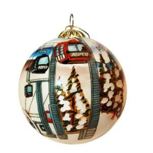 blown glass christmas ornament | aspen gondola | hand painted inside | original art | includes gift box