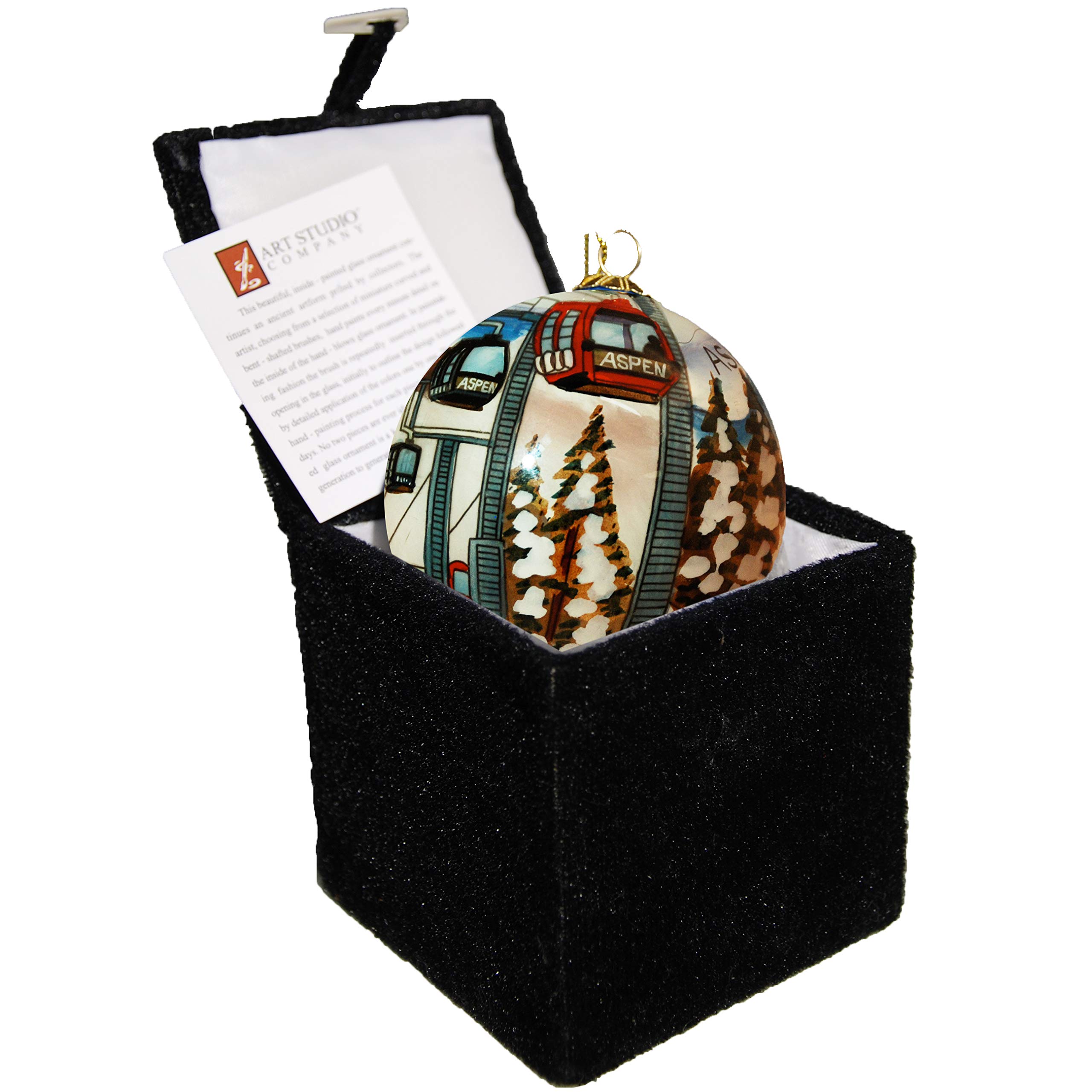 Blown Glass Christmas Ornament | Aspen Gondola | Hand Painted Inside | Original Art | Includes Gift Box