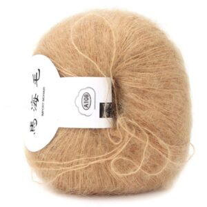 26g/Roll Soft Angora Mohair Yarn Long Wool Knitting Yarn with A Crochet for Garments Scarves Sweater Shawl Hats and Craft Projects(Khaki)