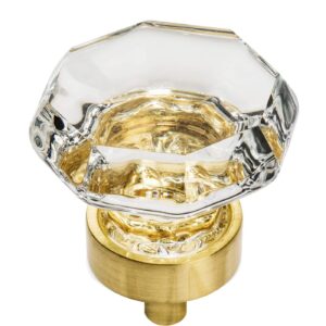 cosmas 10 pack 5268bb-c brushed brass cabinet hardware knob with clear glass - 1-5/16" diameter